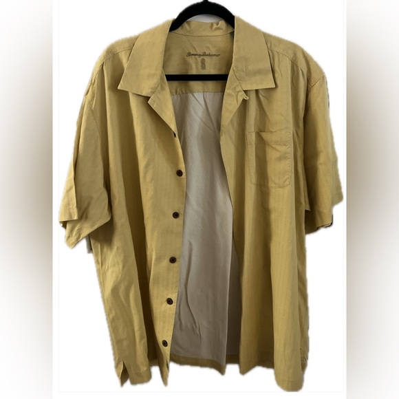 TOMMY BAHAMA Butter Yellow Button Down Silk Top, Size XL - Picture 1 of 6